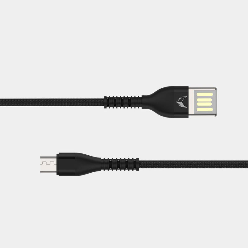 VoxForth's black 1metre dual-sided Kevlar fibres microUSB cable.