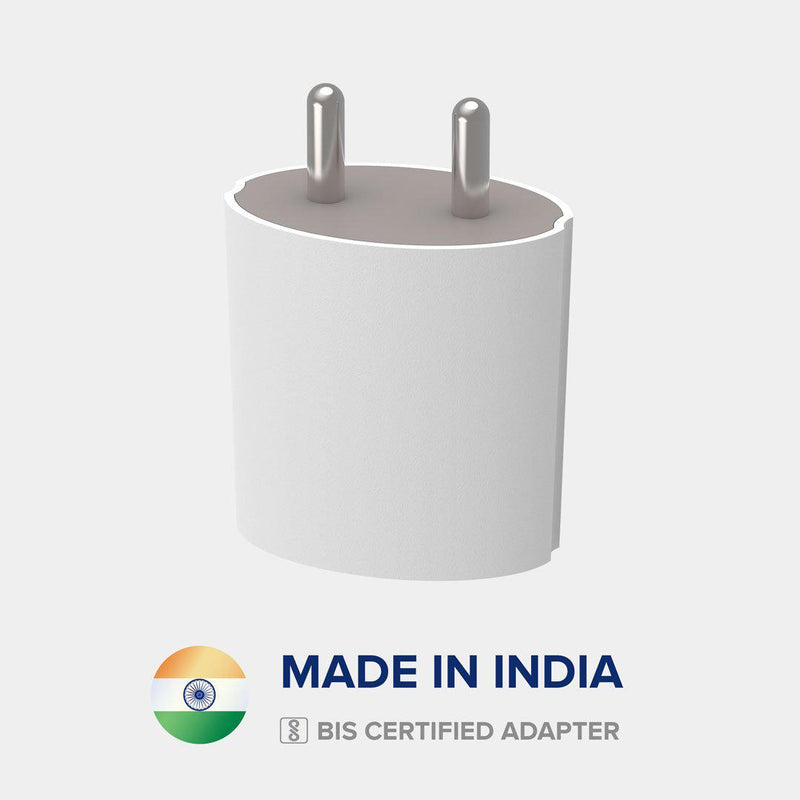 Front view of VoxForth's BIS certified white 2.1A Dual Charger- Oval made in India.